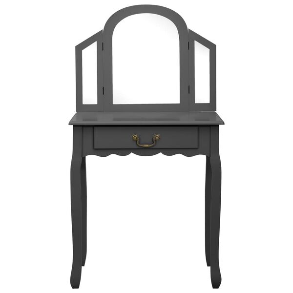 vidaXL Masă toaletă cu taburet, gri, 65x36x128 cm, lemn paulownia, MDF