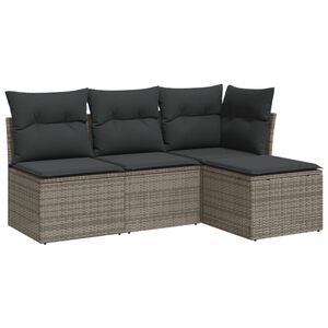 vidaXL Set canapea de grădină cu perne, 4 piese, gri, poliratan