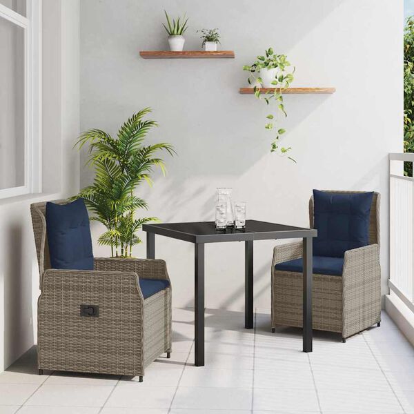 vidaXL Set de masă pentru grădină 3 pcs Gri Rattan poli