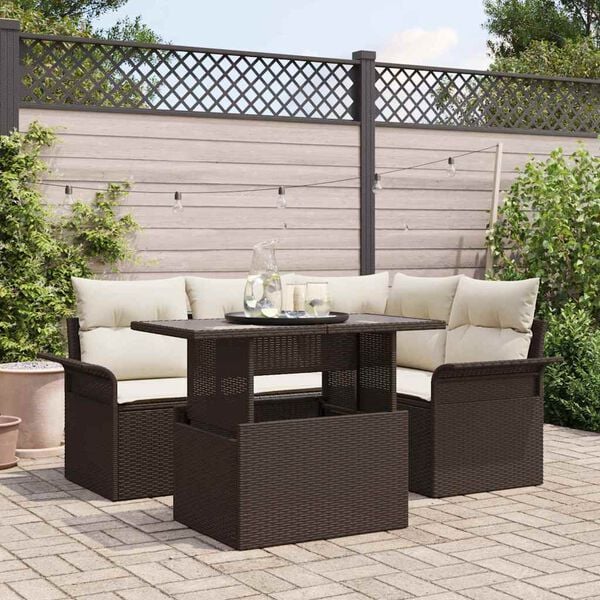 vidaXL Set de canapele pentru grădină cu pernă 5 pcs Maro Rattan poli