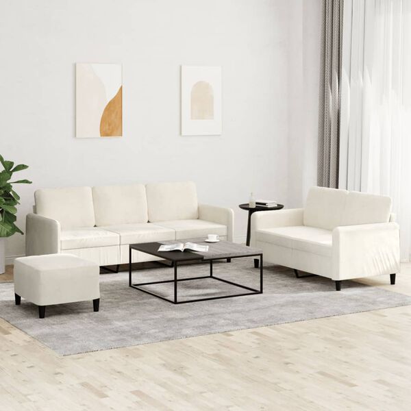 vidaXL Set de canapele, 3 piese, crem, catifea