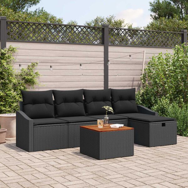 vidaXL Set de canapele pentru grădină cu pernă 6 pcs Negru Rattan poli