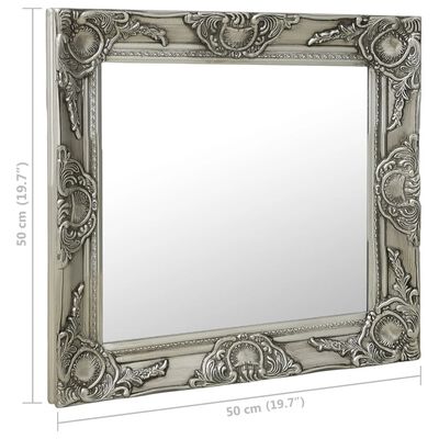 vidaXL Oglindă de perete în stil baroc, argintiu, 50 x 50 cm