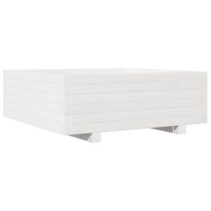 vidaXL Jardinieră de grădină, alb, 70x70x26,5 cm, lemn masiv de pin