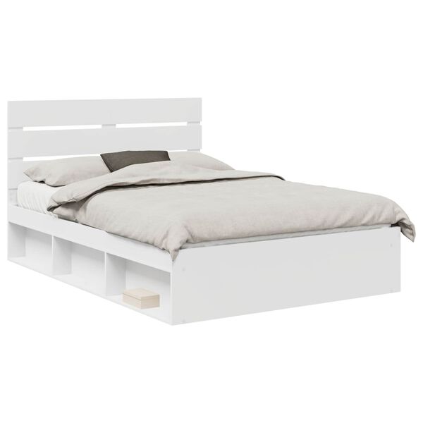 vidaXL Cadru de pat cu headboard Alb 150 x 200 cm Lemn de pin masiv