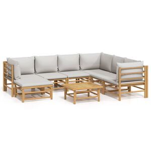vidaXL Set mobilier de grădină cu perne gri deschis, 8 piese, bambus