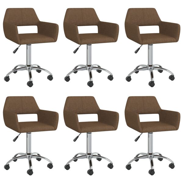 vidaXL Scaune de bucătărie pivotante, 6 buc., maro, material textil