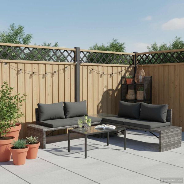 vidaXL Set mobilier de grădină cu perne, 3 piese, gri, poliratan