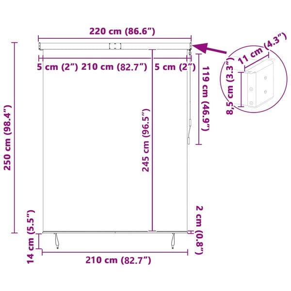 vidaXL Rulou textil cu perdele Dungi Galben și Albastru 200 x 250 cm