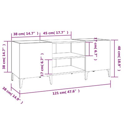 vidaXL Dulap pentru discuri gri beton, 121x38x48 cm, lemn prelucrat