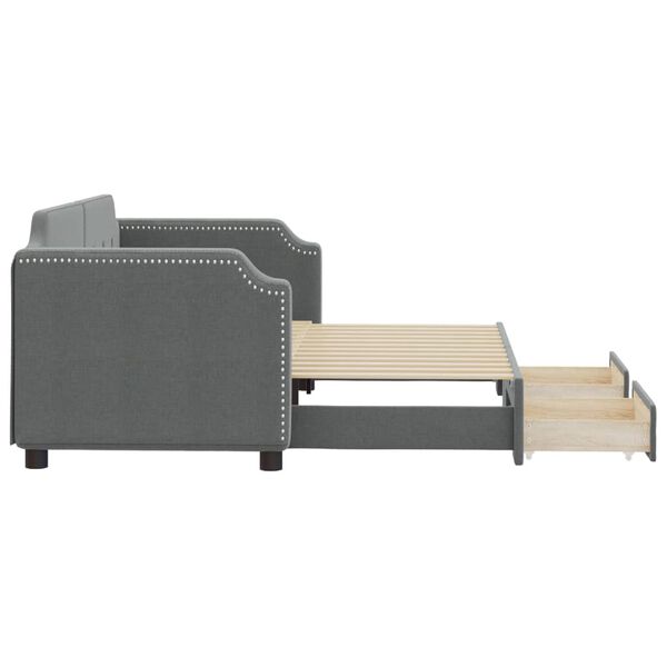 vidaXL Pat de zi cu extensie și sertare, gri închis, 80x200 cm textil