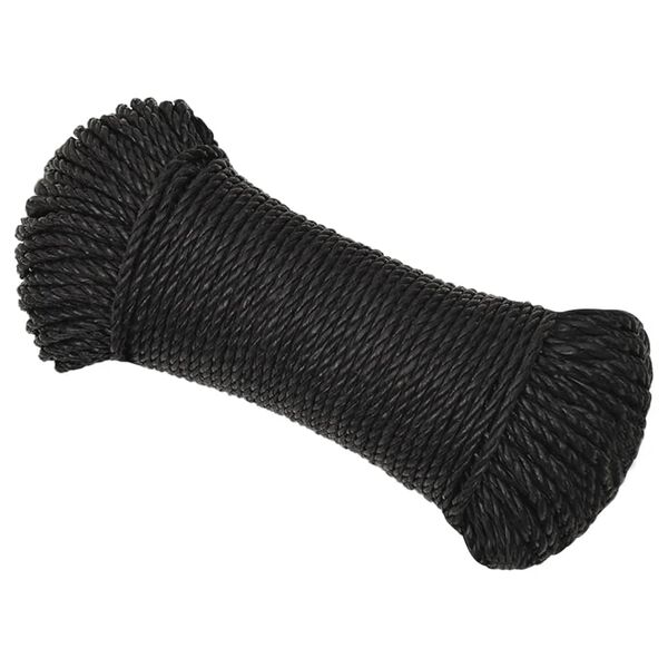 vidaXL Frânghie de lucru, negru, 6 mm, 250 m, polipropilenă