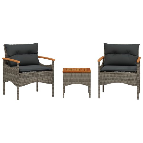 vidaXL Set canapea de grădină cu perne, 3 piese, gri, poliratan