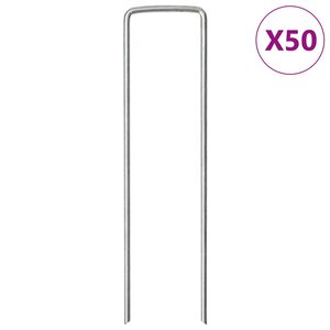 vidaXL Țăruși de păm&acirc;nt &icirc;n formă de U 50 buc. 15x3,5cm oțel galvanizat