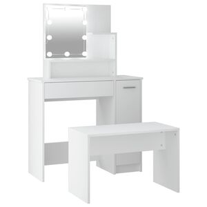 vidaXL Set măsuță de toaletă cu LED, alb, lemn prelucrat