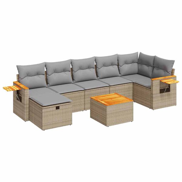 vidaXL Set canapele de grădină, 7 piese, cu perne, bej, poliratan