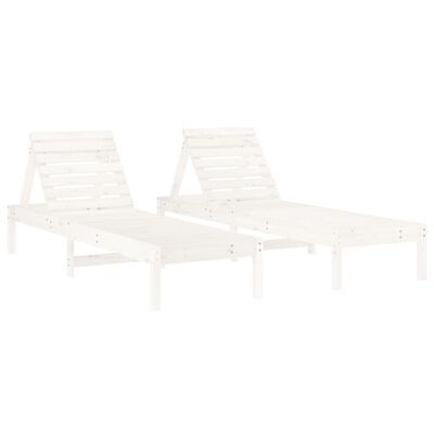 vidaXL Șezlonguri de plajă cu masă, 2 buc, alb, lemn masiv de pin