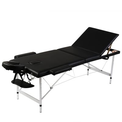 Masă masaj pliabilă, 3 zone, negru, cadru aluminiu