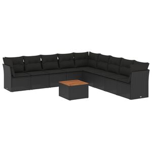 vidaXL Set canapele de grădină cu perne, 10 piese, negru, poliratan