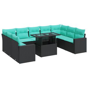 vidaXL Set canapele de grădină cu perne, 10 piese, negru, poliratan