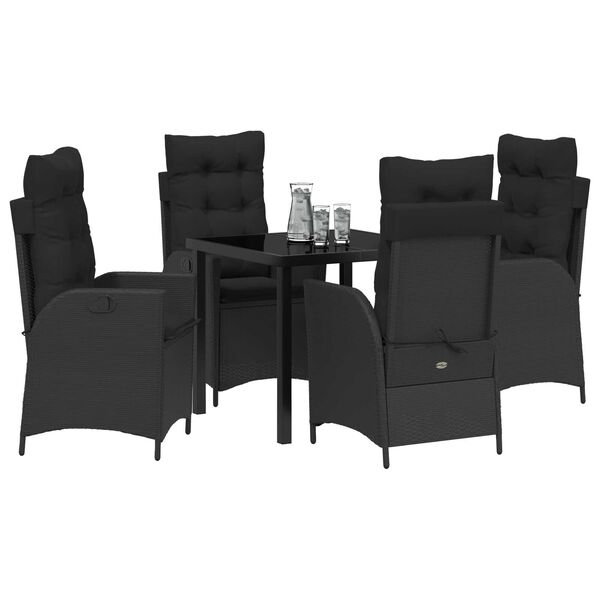 vidaXL Set de masă pentru grădină cu pernă 5 pcs Negru poliratan