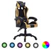 vidaXL Scaun de jocuri cu LED RGB, auriu și negru, piele ecologică