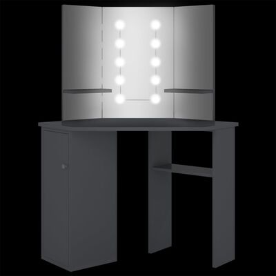 vidaXL Masă de toaletă de colț, cu LED, gri, 111x54x141,5 cm