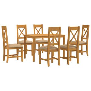 vidaXL Set de dining 7 buc. Bej Lemn de stejar masiv