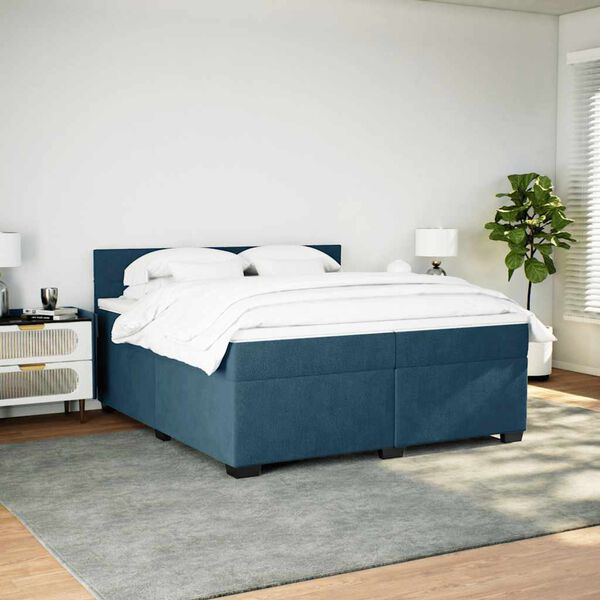 vidaXL Pat box spring cu saltea, albastru, 200x200 cm, catifea