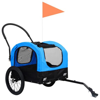 vidaXL Remorcă bicicletă & cărucior 2-în-1 animale, albastru și negru