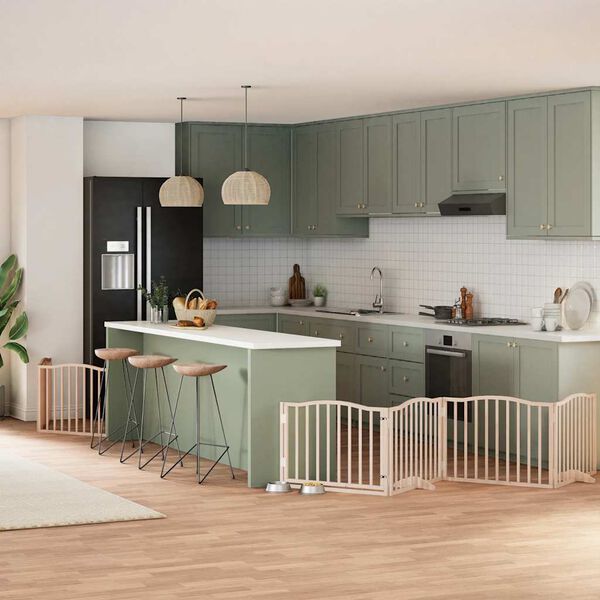 vidaXL Poartă de c&acirc;ini pliabilă cu ușă, 6 panouri, 480 cm, lemn plop