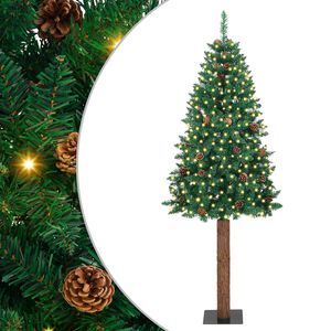 vidaXL Brad de Crăciun subțire Verde 180 cm PVC și lemn de PIN masiv