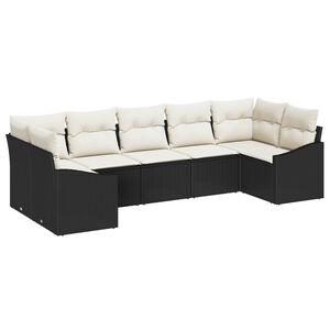 vidaXL Set de canapele pentru grădină 7 pcs Negru și Crem poliratan