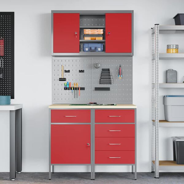 vidaXL Set de dulapuri de lucru cu sertar cu raft Manual 5 pcs Roșu
