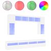 vidaXL Set comode TV de perete, 8 piese, cu lumini LED, alb