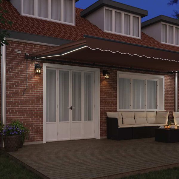 vidaXL Copertină retractabilă automat cu LED-uri, maro, 600x300 cm