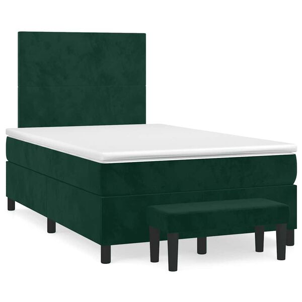 vidaXL Pat box spring cu saltea, verde &icirc;nchis, 120x200 cm, catifea