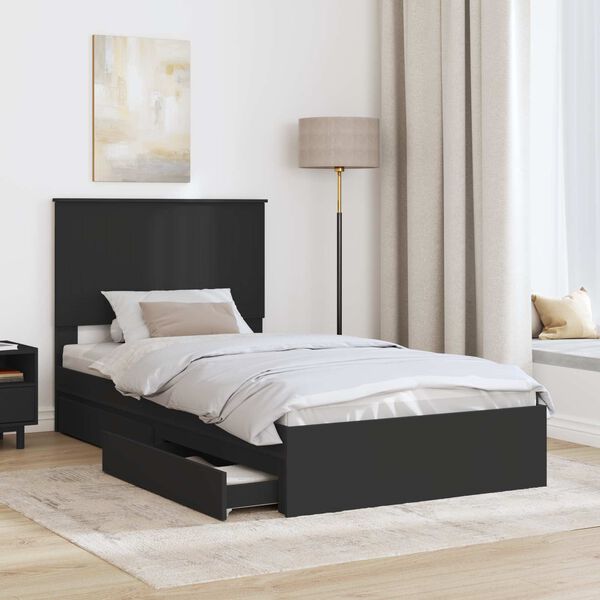 vidaXL Pat cu storage cu headboard Negru 100 x 200 cm Lemn compozit