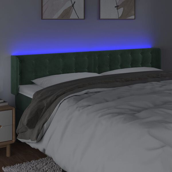 vidaXL Tăblie de pat cu LED, verde închis, 163x16x78/88 cm, catifea