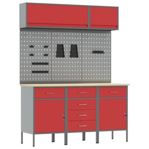 vidaXL Set de dulapuri de lucru cu sertar cu depozitare 8 buc. Roșu