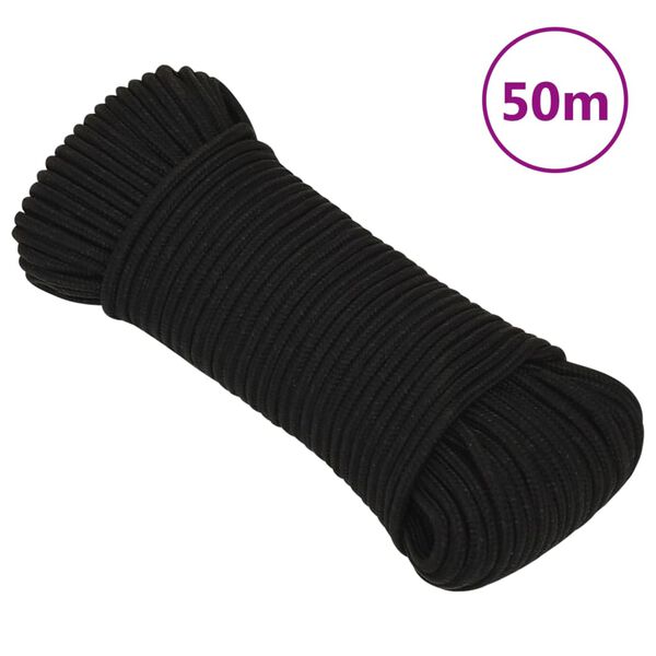 vidaXL Fr&acirc;nghie de lucru, negru, 5 mm, 50 m, poliester