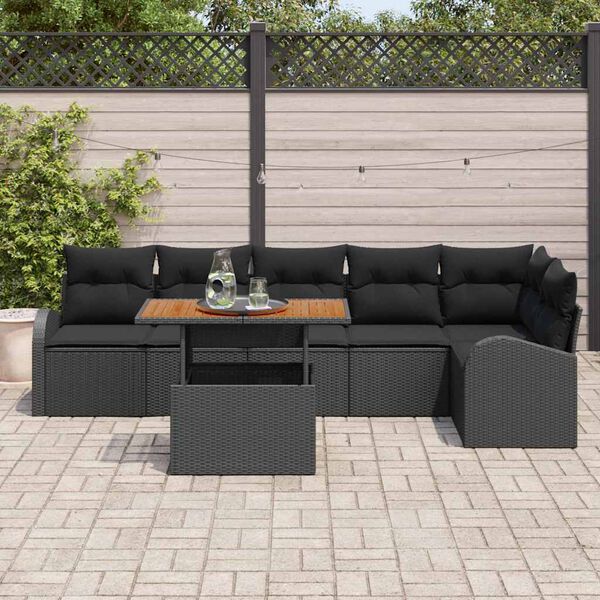vidaXL Set de canapele pentru grădină cu pernă 7 pcs Negru