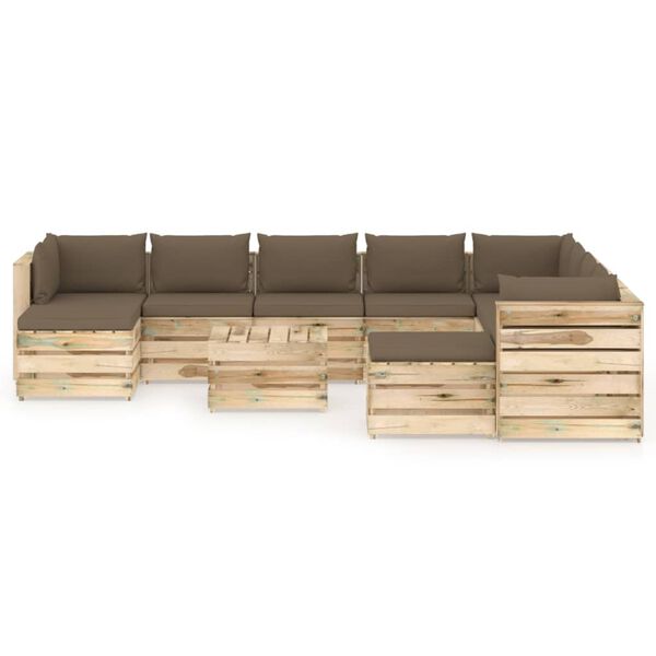 vidaXL Set mobilier grădină cu perne, 11 piese, lemn verde tratat