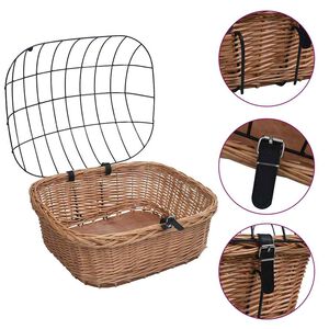 vidaXL Coș frontal bicicletă cu capac, 50x45x35 cm, salcie naturală