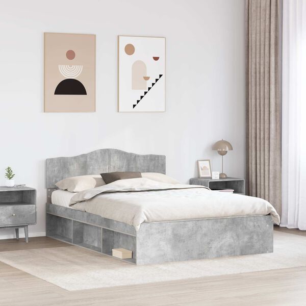 vidaXL Cadru de pat cu headboard Beton 140 x 200 cm Lemn de pin masiv