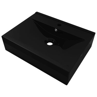 vidaXL Chiuvetă dreptunghiulară ceramică, loc robinet, negru, 60x46 cm