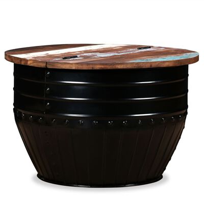 vidaXL Măsuță de cafea în formă de butoi negru lemn masiv reciclat