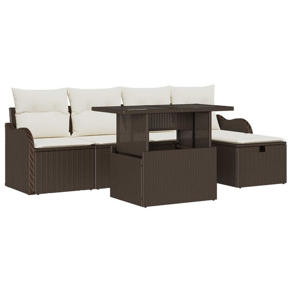 vidaXL Set de canapele pentru grădină cu pernă 6 pcs Maro Rattan poli