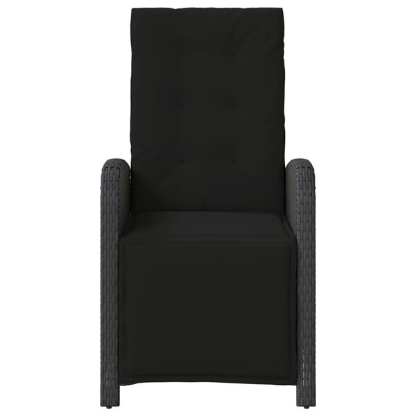 vidaXL Scaun de grădină rabatabil cu suport picioare, negru, poliratan