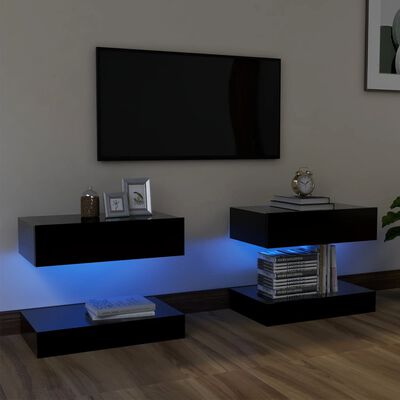 vidaXL Comode TV cu lumini LED, 2 buc., negru, 60x35 cm